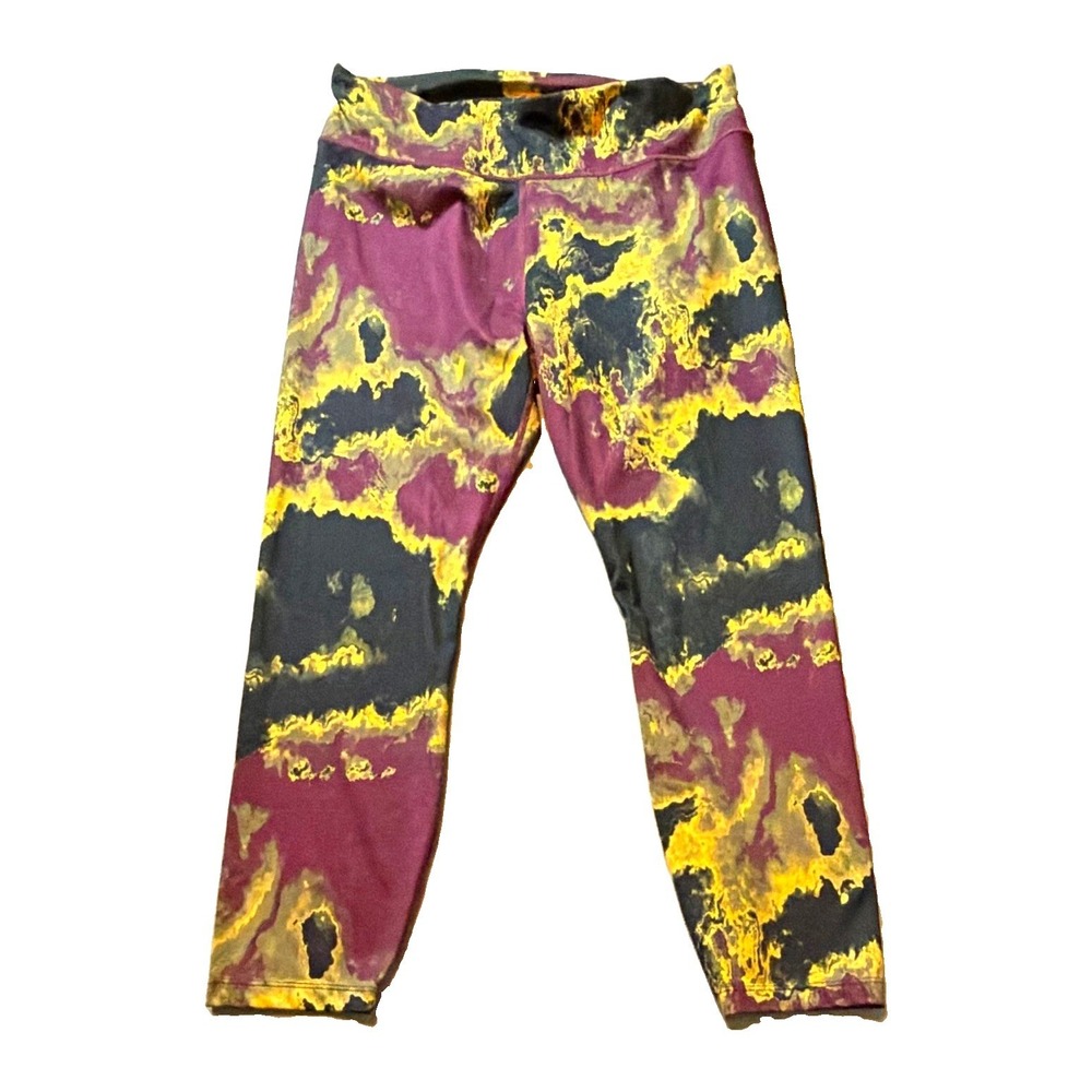 JoyLab Women's Ankle Leggings Purple Black Yellow Tie Dye Print Size XL